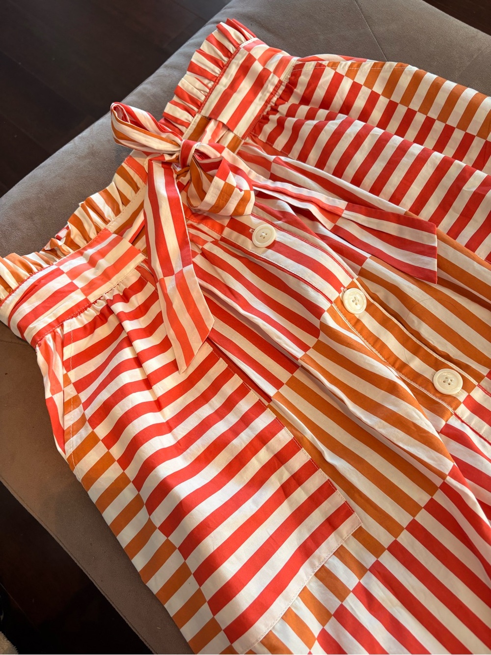 Who What Wear Orange White Striped Checkered Midi Skirt Size M - Picture 3 of 5